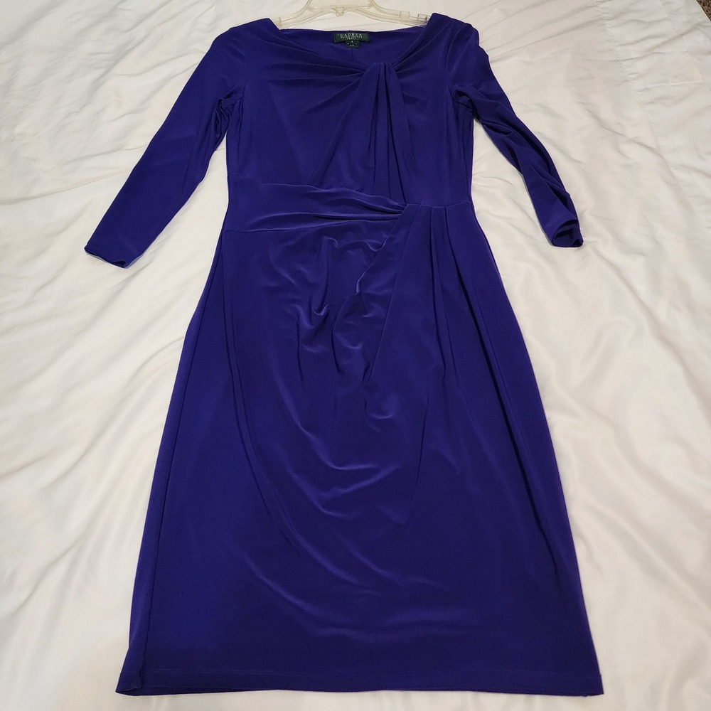 Lauren Ralph Lauren Wrap Dress Women 8 Purple Plum V-neck Long Sleeve Stretch‎